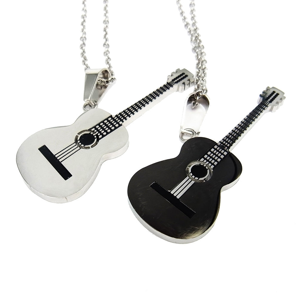 Men Women Rock Guitar Pendant Stainless Steel Necklace Jewelry Musician Gift Image 11