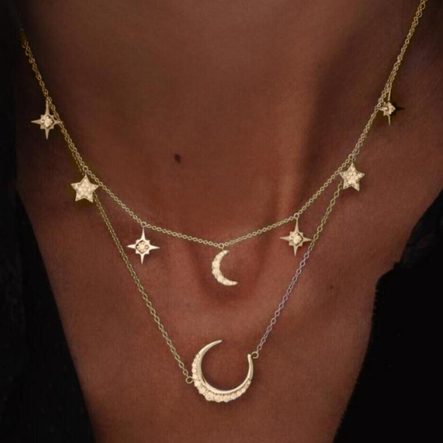 Fashion Stars Moon Charms Pendant Multilayer Clavical Chain Women Necklace Image 1