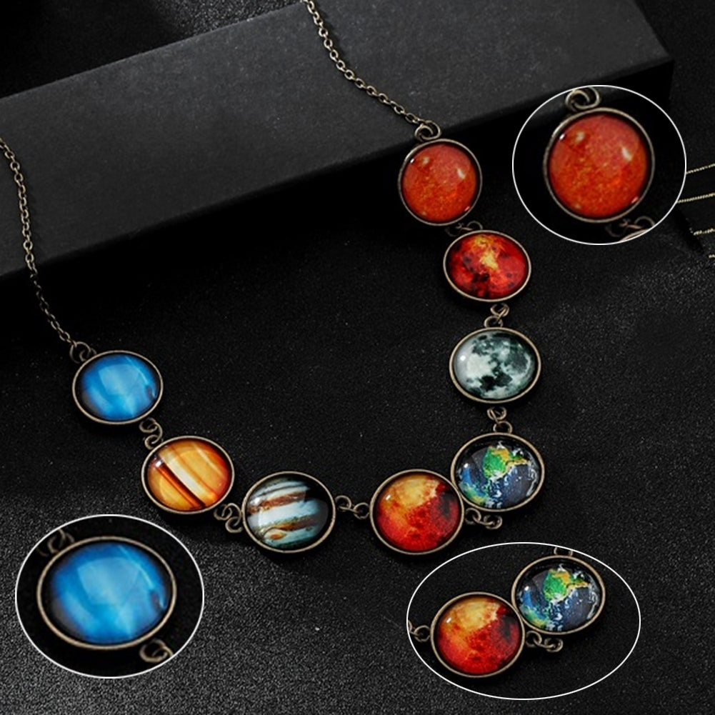 Universe Solar System Planet Galaxy Space Glass Illuminated Pendant Necklace Image 4