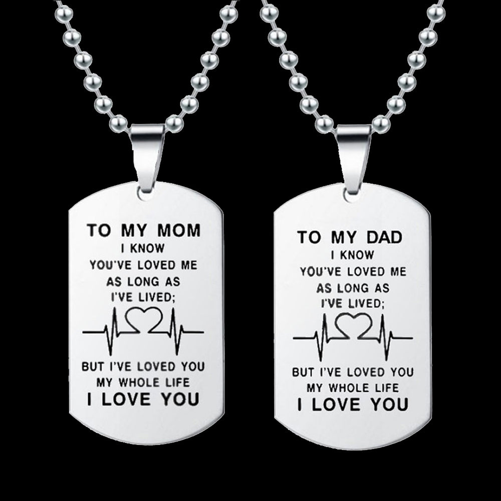 Simple Unisex English Letter To My Mom Dad Pendant Necklace Keychain Jewelry Image 2