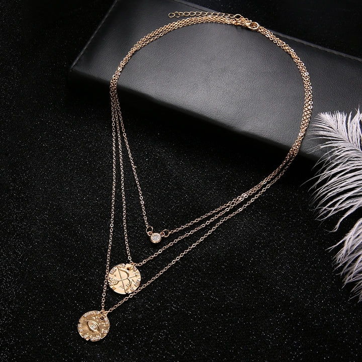 Bohemian Women Multilayer Bow/Arrow/Eye/Round Pendant Rhinestone Chain Necklace Image 3