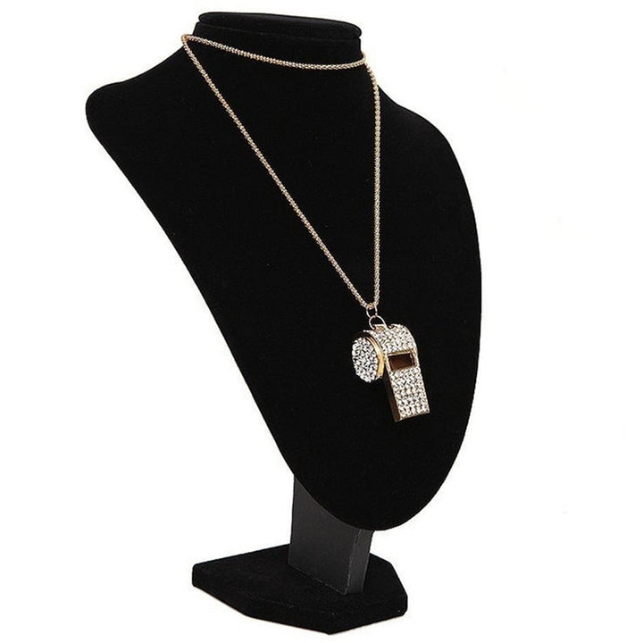 Fashion Women Whistle Shape Rhinestone Inlaid Pendant Long Chain Necklace Gift Image 4