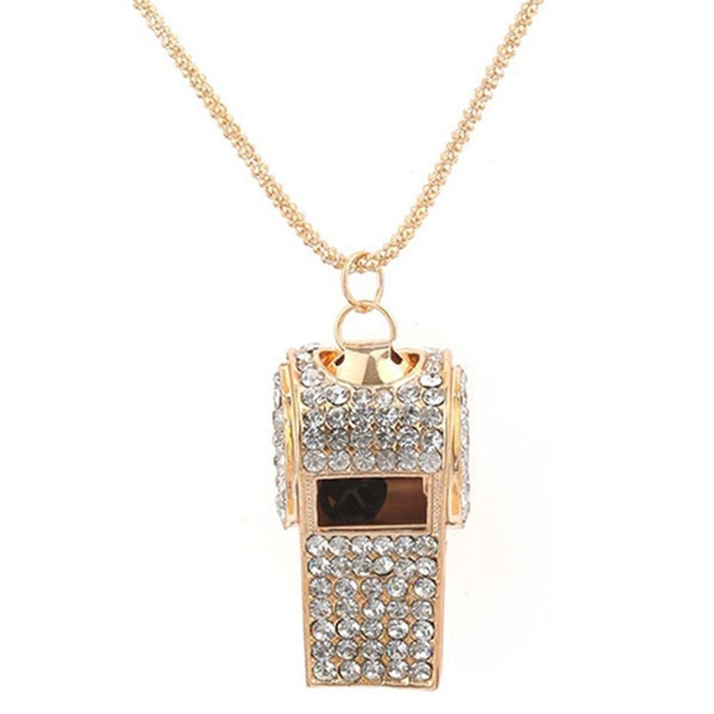 Fashion Women Whistle Shape Rhinestone Inlaid Pendant Long Chain Necklace Gift Image 4