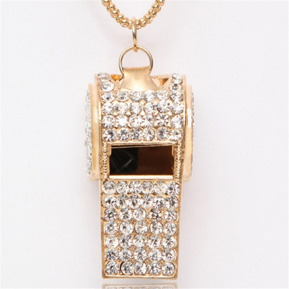 Fashion Women Whistle Shape Rhinestone Inlaid Pendant Long Chain Necklace Gift Image 6