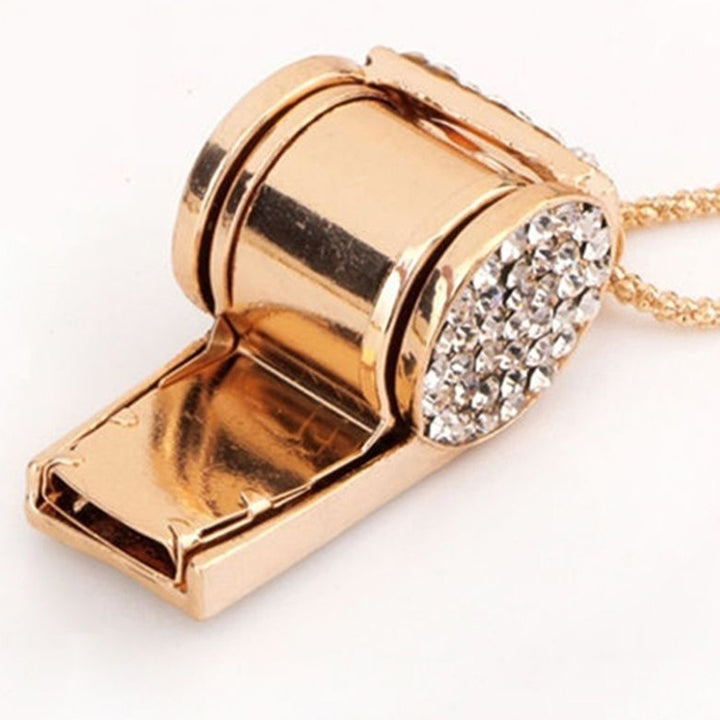 Fashion Women Whistle Shape Rhinestone Inlaid Pendant Long Chain Necklace Gift Image 7