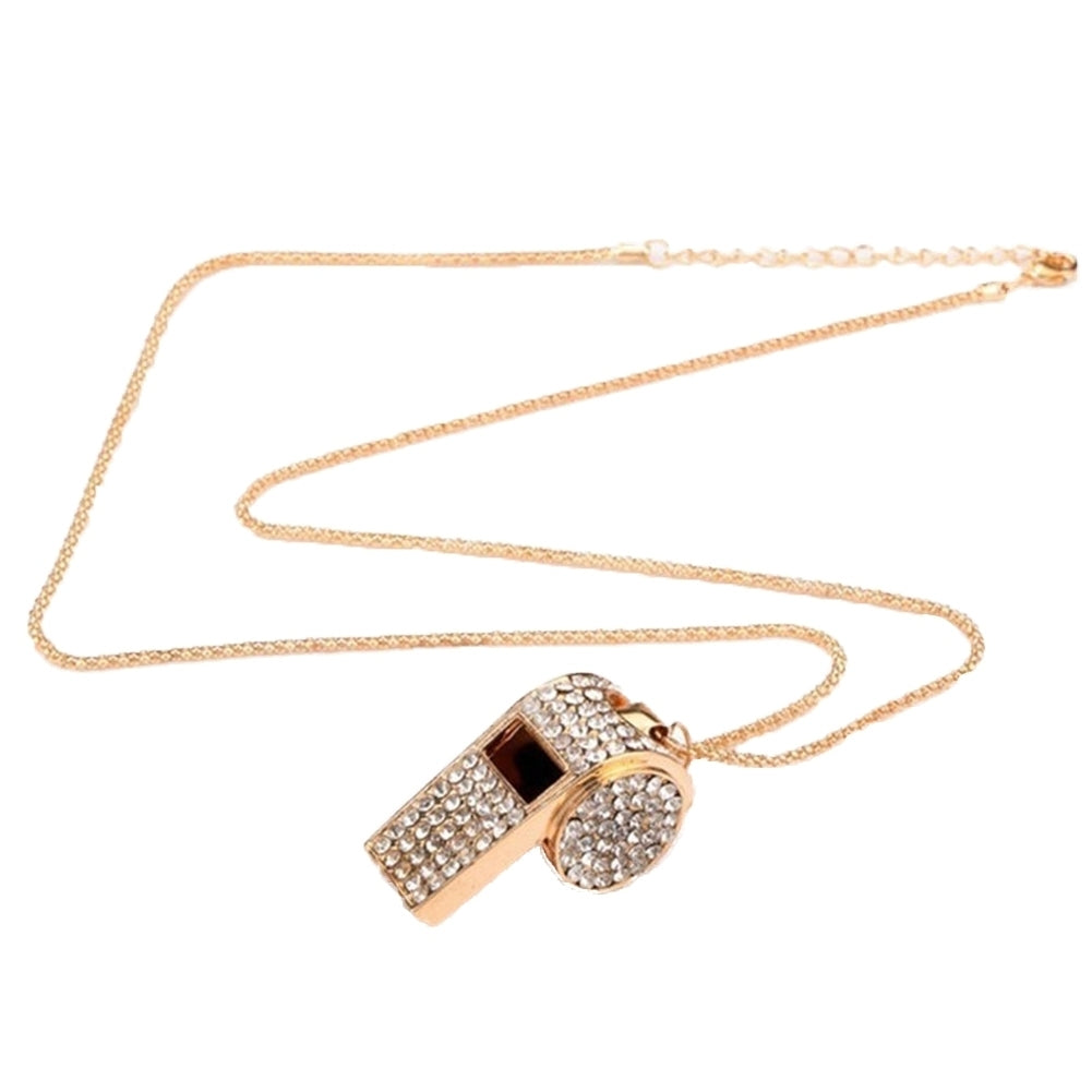 Fashion Women Whistle Shape Rhinestone Inlaid Pendant Long Chain Necklace Gift Image 8