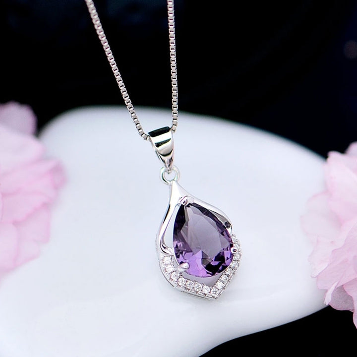 Women Droplet Faux Amethyst Necklace Clavicle Decoration Pendant Jewelry Gift Image 4