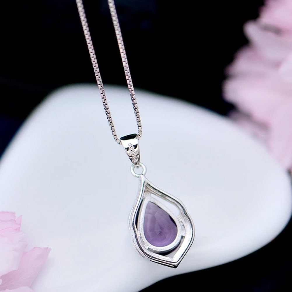 Women Droplet Faux Amethyst Necklace Clavicle Decoration Pendant Jewelry Gift Image 4