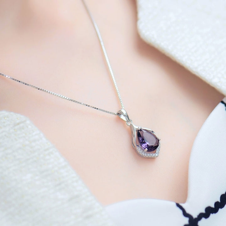 Women Droplet Faux Amethyst Necklace Clavicle Decoration Pendant Jewelry Gift Image 6