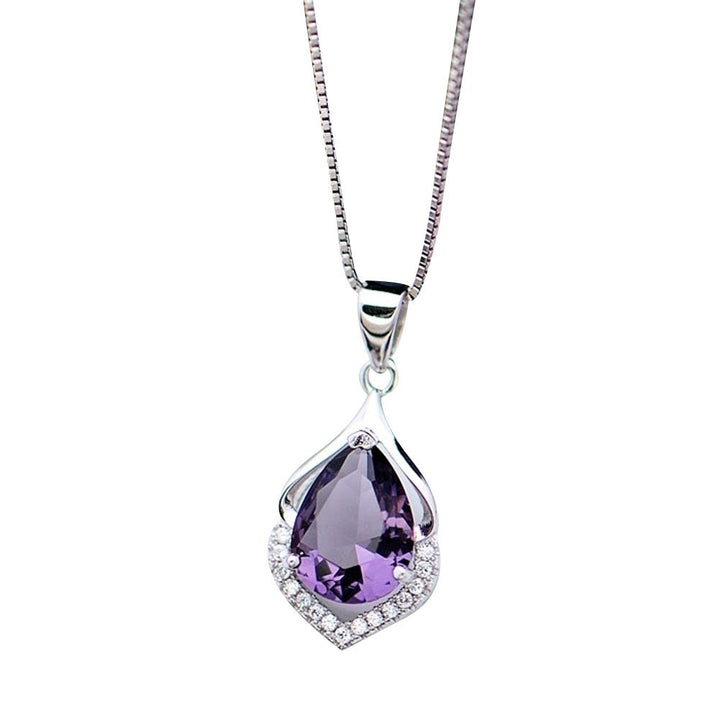 Women Droplet Faux Amethyst Necklace Clavicle Decoration Pendant Jewelry Gift Image 7