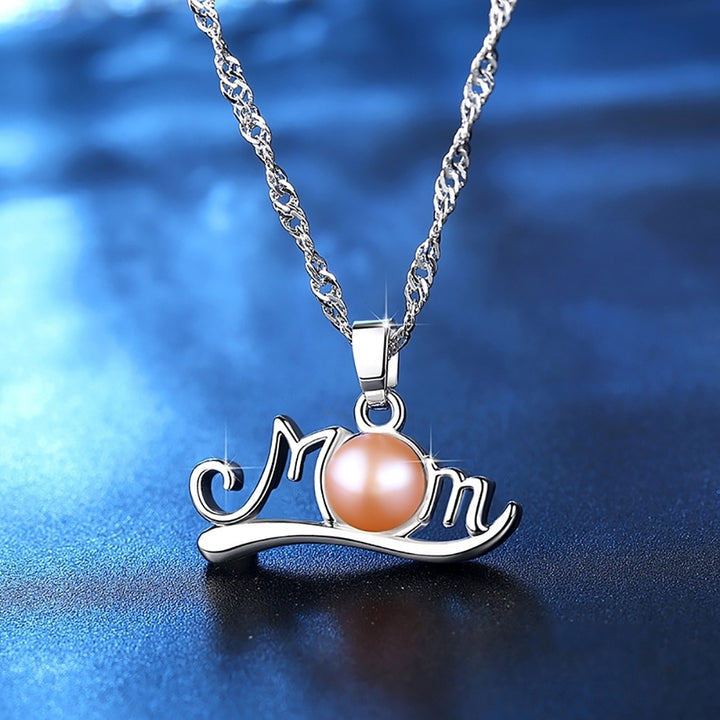 Fashion Women English Letter Mom Faux Pearl Pendant Long Chain Necklace Jewelry Image 1