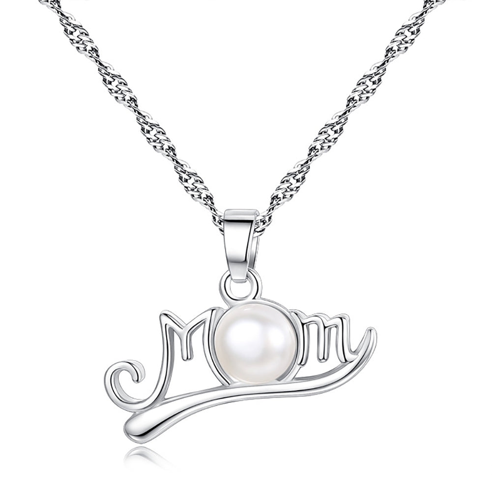 Fashion Women English Letter Mom Faux Pearl Pendant Long Chain Necklace Jewelry Image 4