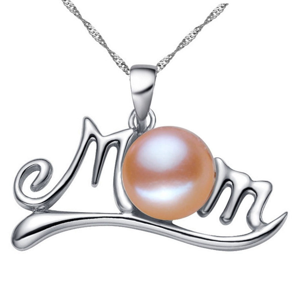 Fashion Women English Letter Mom Faux Pearl Pendant Long Chain Necklace Jewelry Image 6