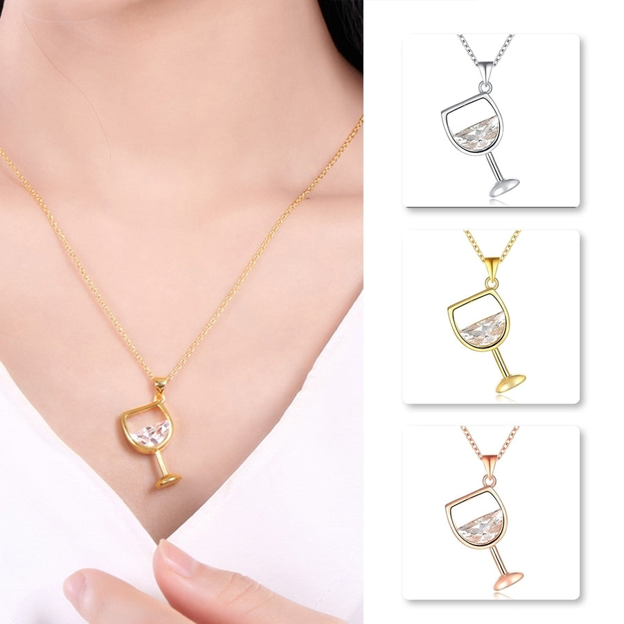 Fashion Women Wine Glass Pendant Cubic Zirconia Long Chain Necklace Jewelry Image 1