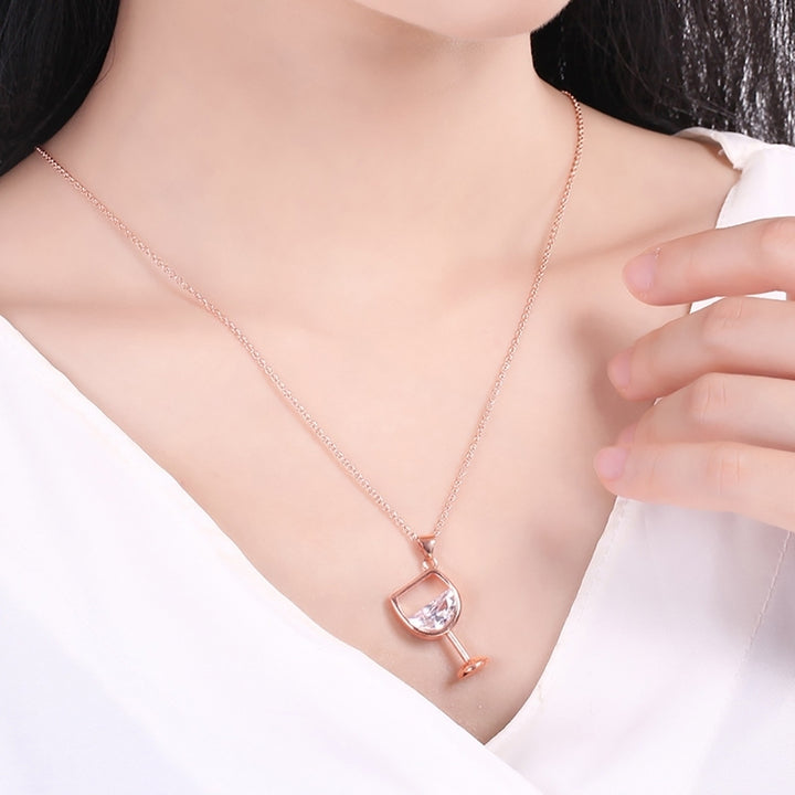 Fashion Women Wine Glass Pendant Cubic Zirconia Long Chain Necklace Jewelry Image 2