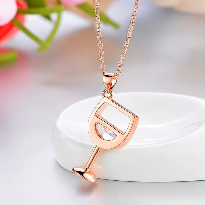 Fashion Women Wine Glass Pendant Cubic Zirconia Long Chain Necklace Jewelry Image 3