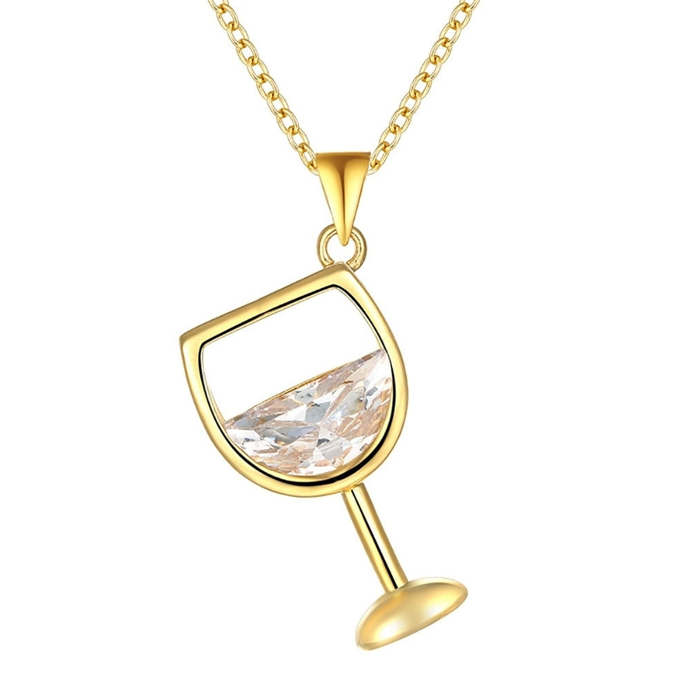 Fashion Women Wine Glass Pendant Cubic Zirconia Long Chain Necklace Jewelry Image 4