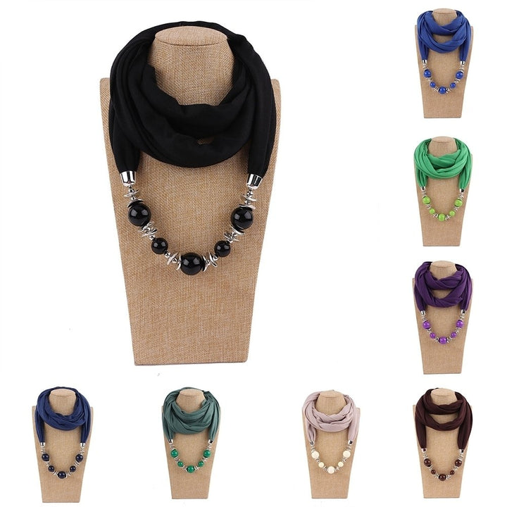 Fashion Women Big Round Beads Pendant Solid Color O Ring Scarf Necklace Jewelry Image 1