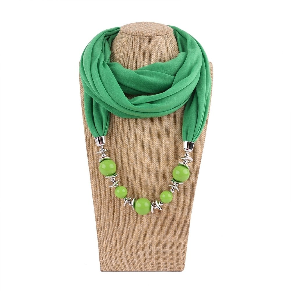 Fashion Women Big Round Beads Pendant Solid Color O Ring Scarf Necklace Jewelry Image 2