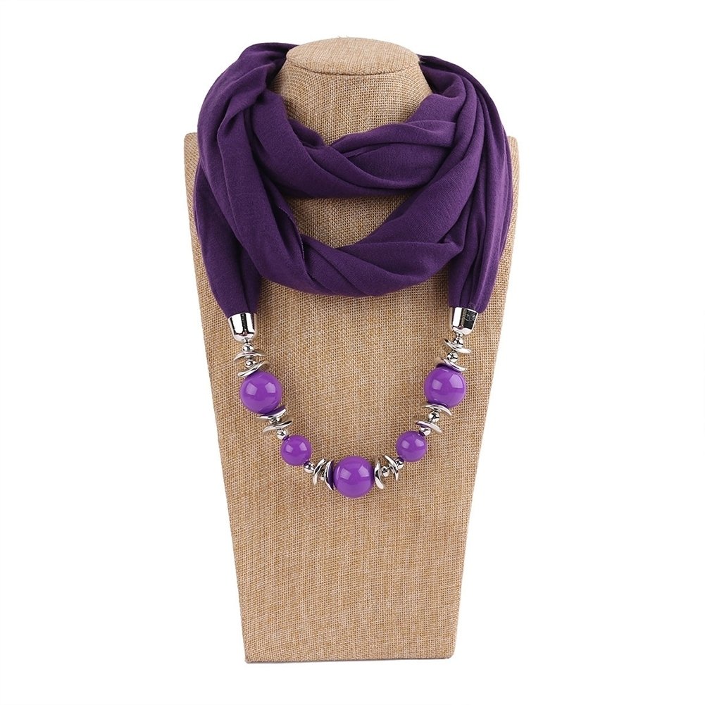 Fashion Women Big Round Beads Pendant Solid Color O Ring Scarf Necklace Jewelry Image 3