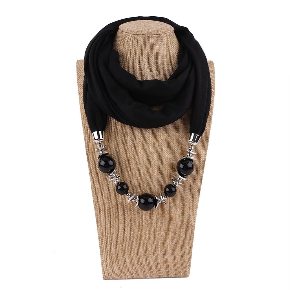 Fashion Women Big Round Beads Pendant Solid Color O Ring Scarf Necklace Jewelry Image 4