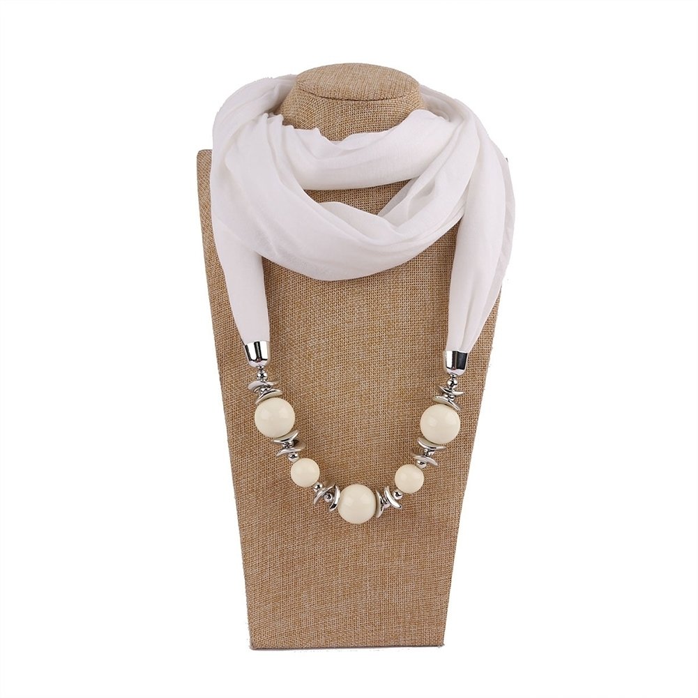 Fashion Women Big Round Beads Pendant Solid Color O Ring Scarf Necklace Jewelry Image 4