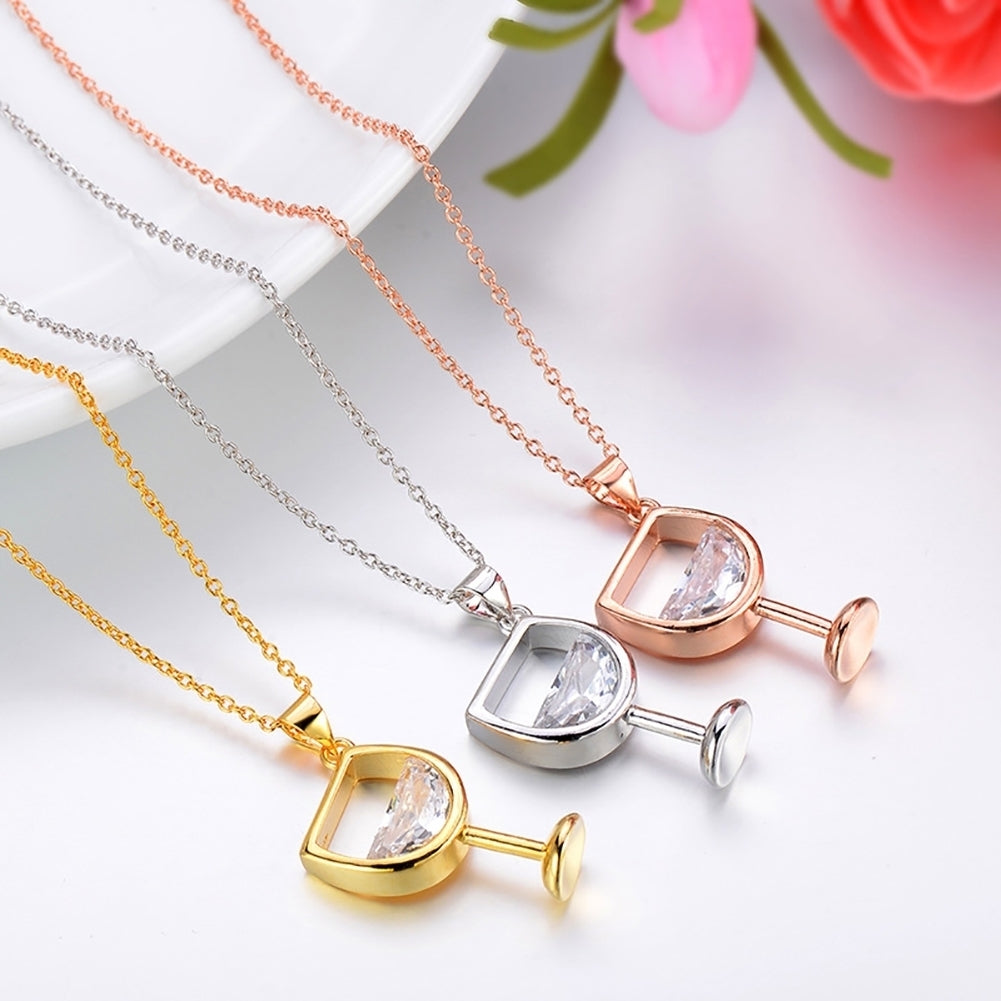 Fashion Women Wine Glass Pendant Cubic Zirconia Long Chain Necklace Jewelry Image 9