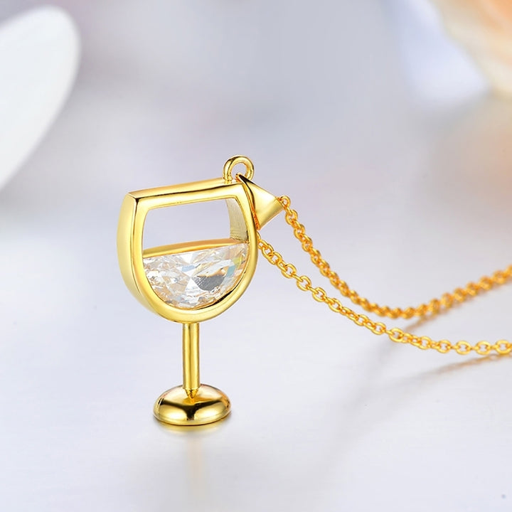 Fashion Women Wine Glass Pendant Cubic Zirconia Long Chain Necklace Jewelry Image 10