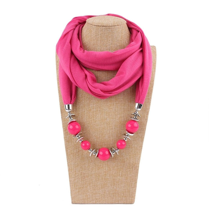 Fashion Women Big Round Beads Pendant Solid Color O Ring Scarf Necklace Jewelry Image 7