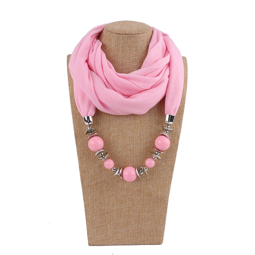 Fashion Women Big Round Beads Pendant Solid Color O Ring Scarf Necklace Jewelry Image 8