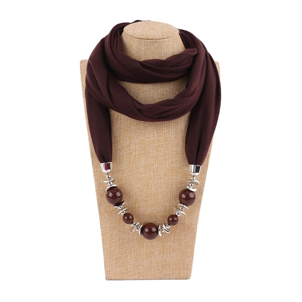 Fashion Women Big Round Beads Pendant Solid Color O Ring Scarf Necklace Jewelry Image 9