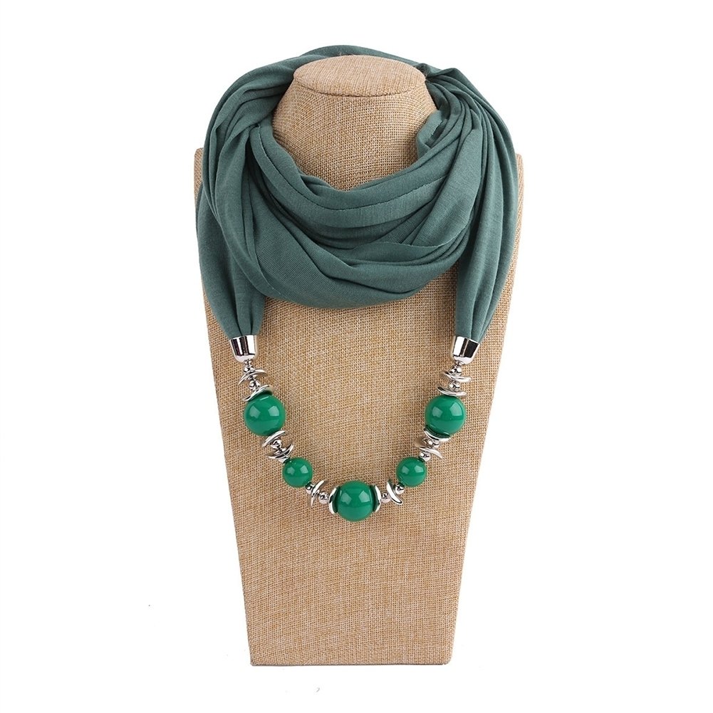 Fashion Women Big Round Beads Pendant Solid Color O Ring Scarf Necklace Jewelry Image 1