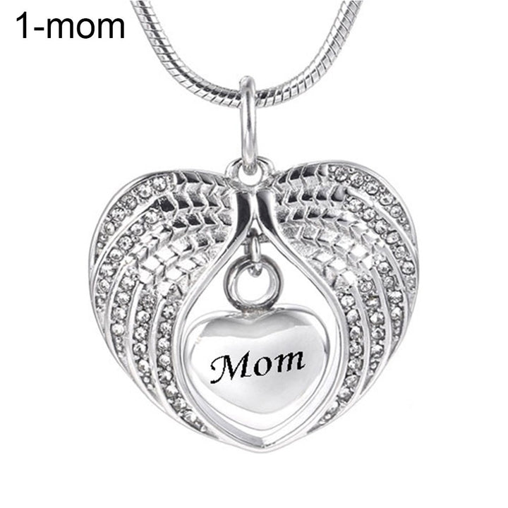 Fashion Dad Mom Son Rhinestones Inlaid Wing Heart Clavicle Chain Necklace Gifts Image 4