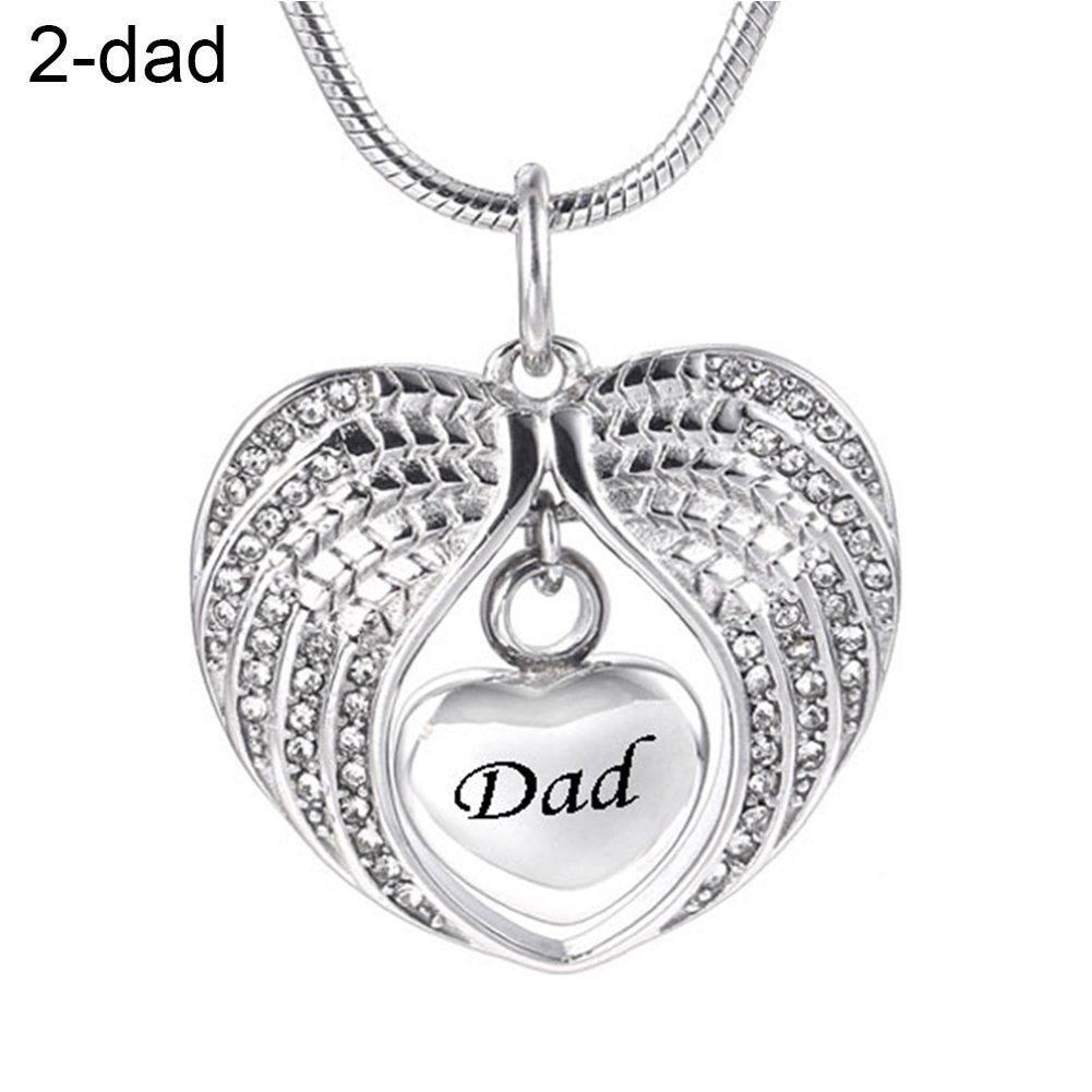 Fashion Dad Mom Son Rhinestones Inlaid Wing Heart Clavicle Chain Necklace Gifts Image 6