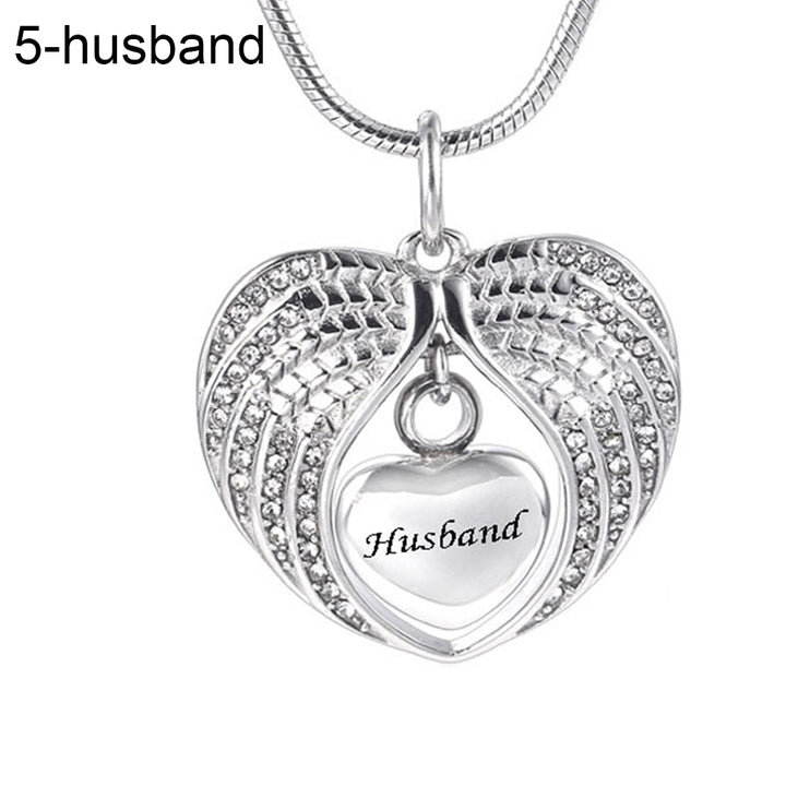 Fashion Dad Mom Son Rhinestones Inlaid Wing Heart Clavicle Chain Necklace Gifts Image 9