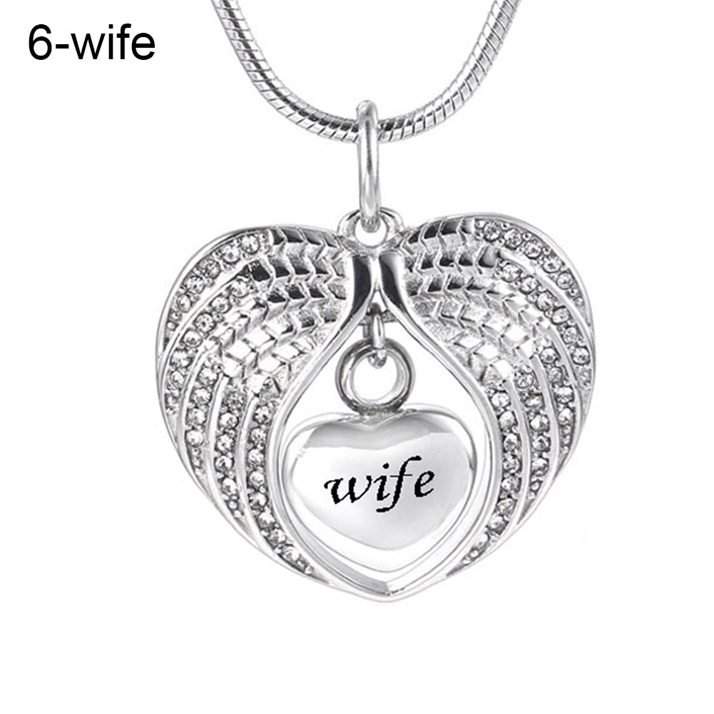 Fashion Dad Mom Son Rhinestones Inlaid Wing Heart Clavicle Chain Necklace Gifts Image 10