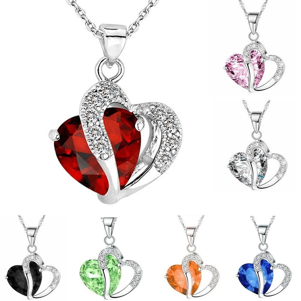 Fashion Women Hollow Multicolor Heart Pendant Rhinestone Chain Necklace Jewelry Image 1