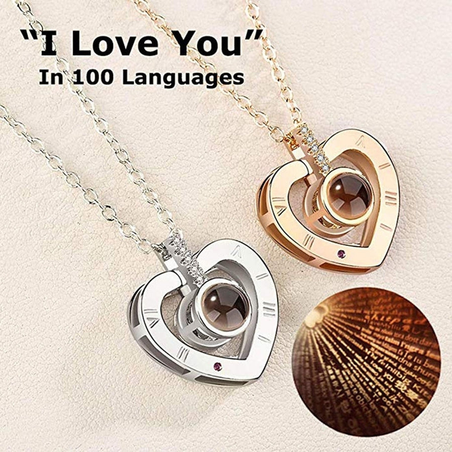 I Love You 100 Languages Light Projection Heart Pendant Necklace Lover Jewelry Image 1