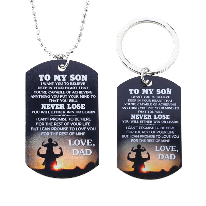 To My Son I Love You Letter Military Dog Tag Pendant Necklace/Keychain Gift Image 6