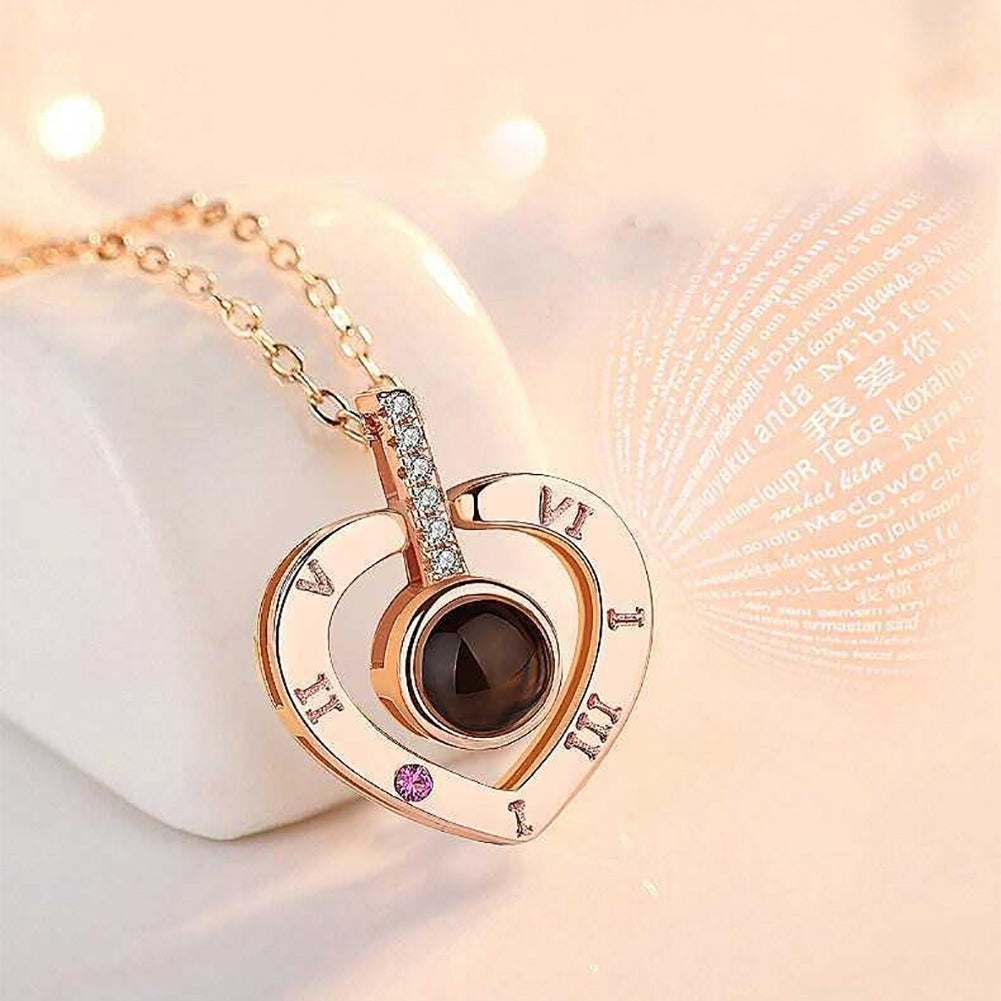 I Love You 100 Languages Light Projection Heart Pendant Necklace Lover Jewelry Image 8