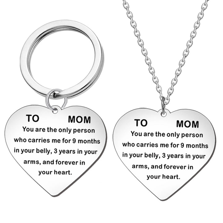 English Letter To Mom Necklace Love Heart Pendant Chain Keychain Key Ring Gift Image 1