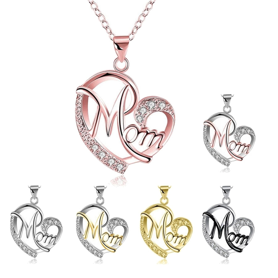 English Letter Mom Hollow Heart Pendant Chain Necklace Jewelry Image 1