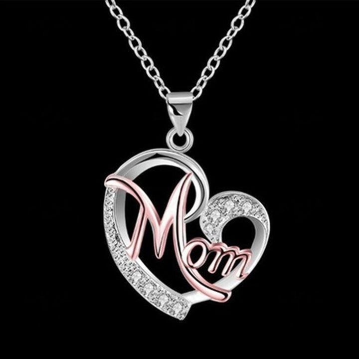 English Letter Mom Hollow Heart Pendant Chain Necklace Jewelry Image 2