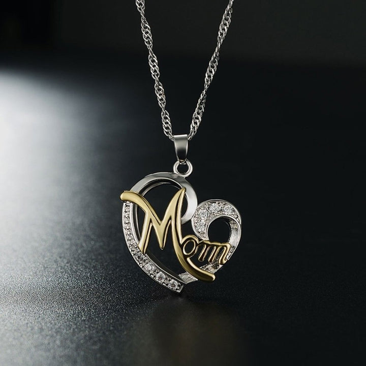 English Letter Mom Hollow Heart Pendant Chain Necklace Jewelry Image 3