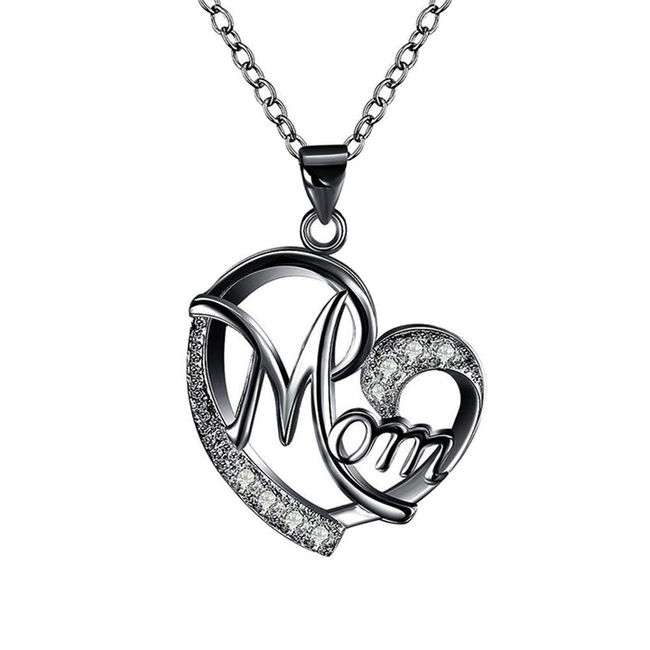 English Letter Mom Hollow Heart Pendant Chain Necklace Jewelry Image 4