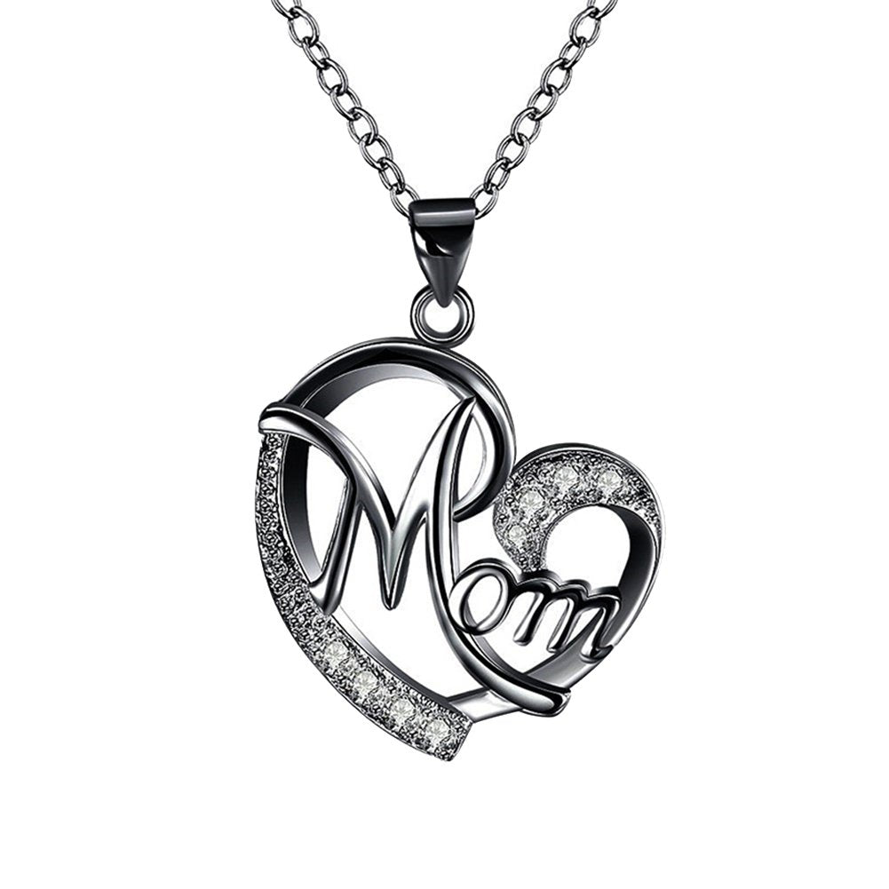 English Letter Mom Hollow Heart Pendant Chain Necklace Jewelry Image 1