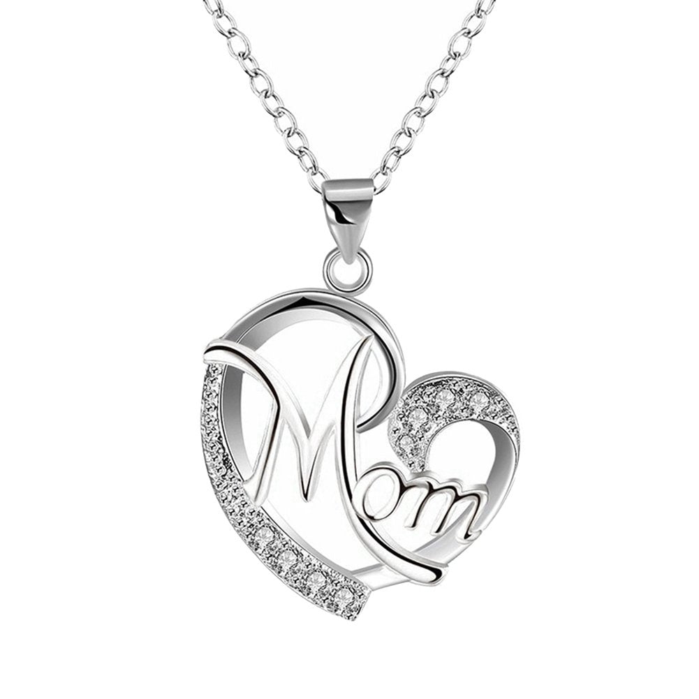 English Letter Mom Hollow Heart Pendant Chain Necklace Jewelry Image 1