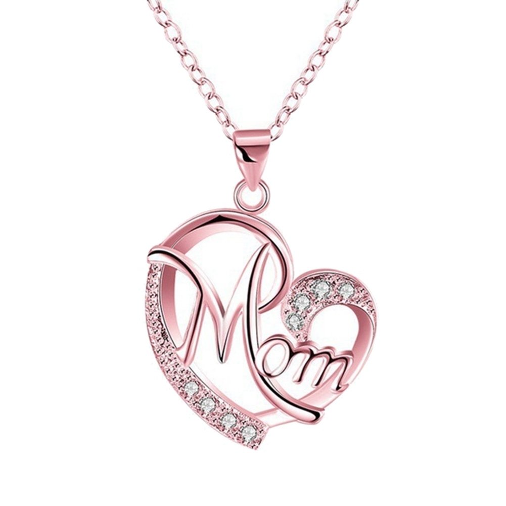 English Letter Mom Hollow Heart Pendant Chain Necklace Jewelry Image 7