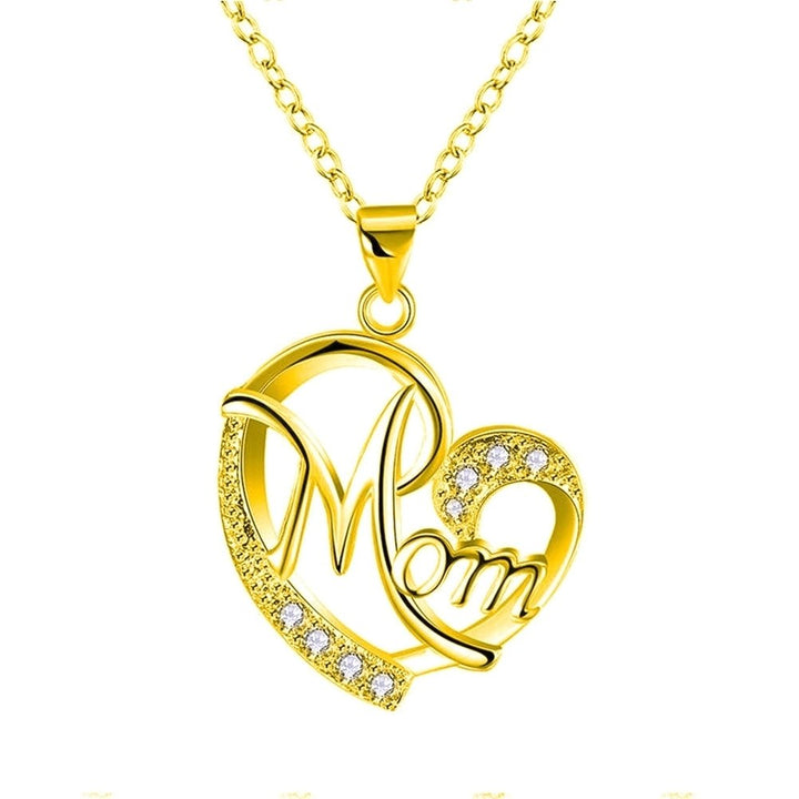 English Letter Mom Hollow Heart Pendant Chain Necklace Jewelry Image 8