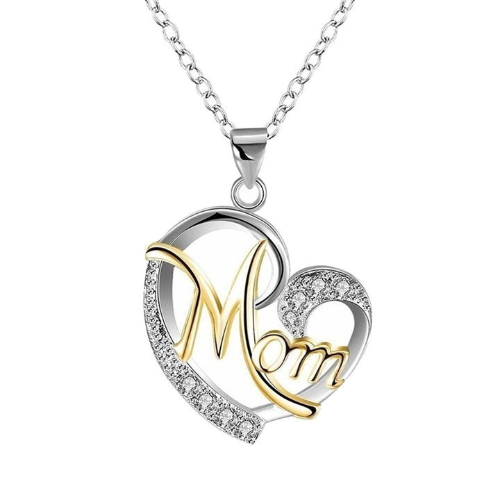 English Letter Mom Hollow Heart Pendant Chain Necklace Jewelry Image 9